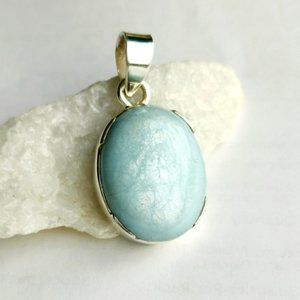 sterling silver Milky Aquamarine cabochon pendant for necklace